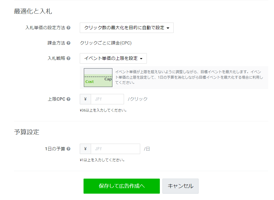 LINE広告　コスト設定