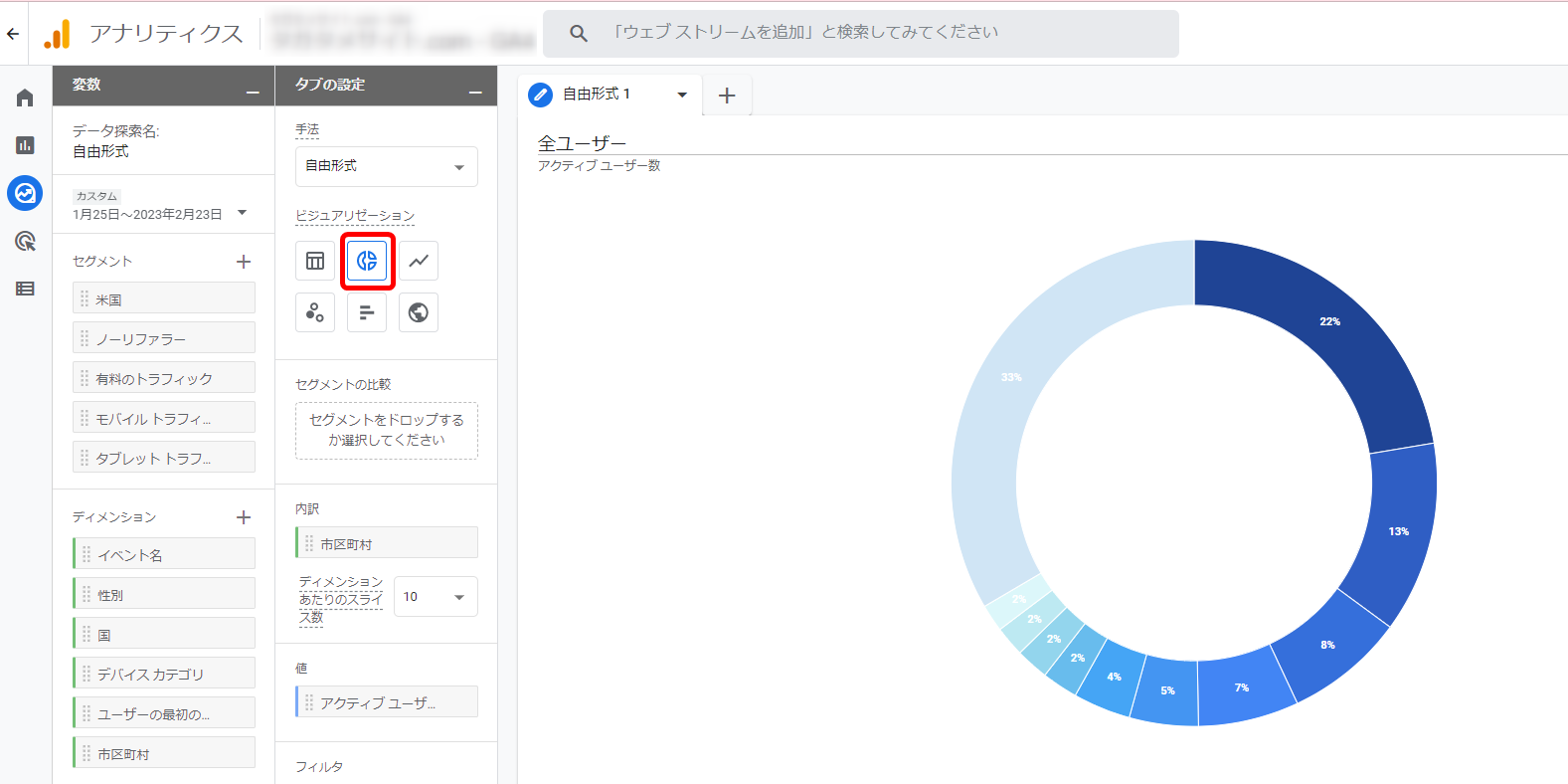 GA4 探索レポート テンプレート ドーナツグラフ