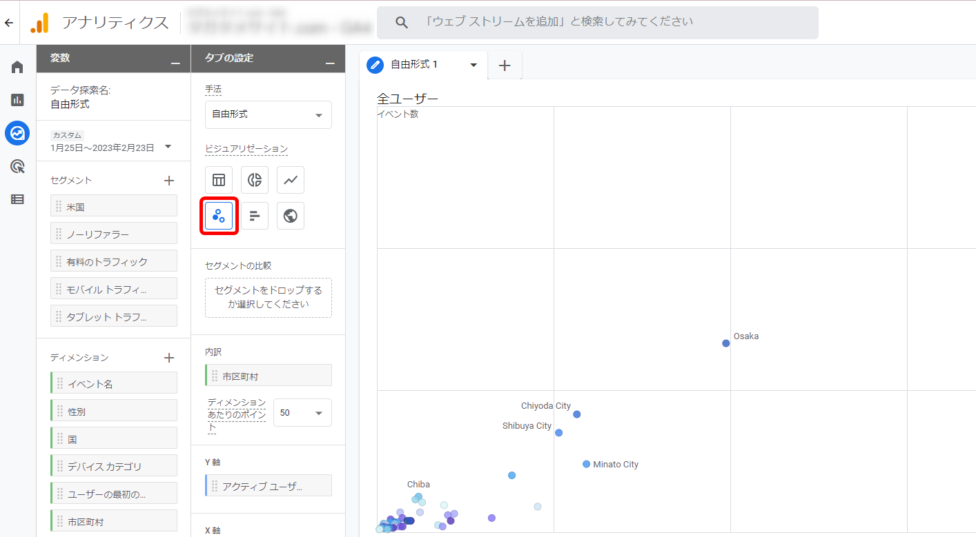 GA4 探索レポート テンプレート 散布図