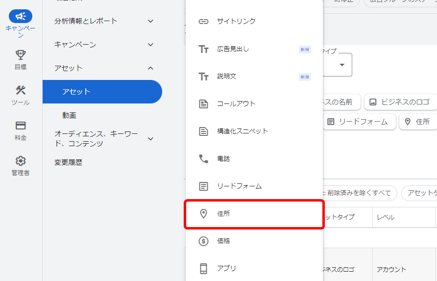 住所アセット 住所表示オプション 設定方法