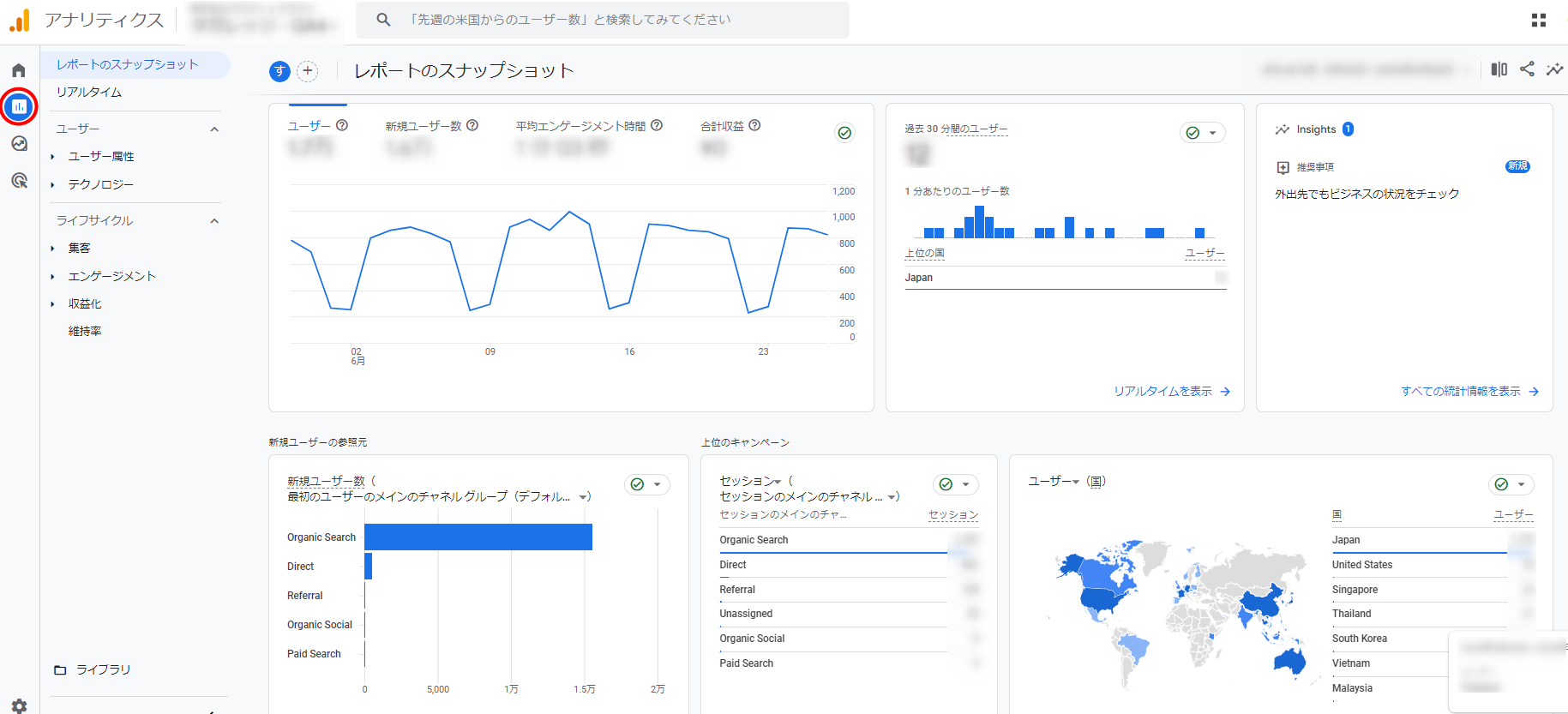 Googleアナリティクス GA4 レポート画面 見方 確認方法 レポート 使い方