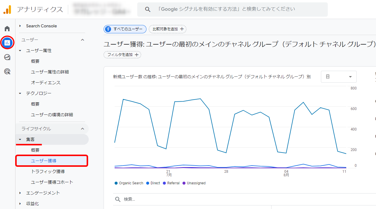 WEBサイト 直帰率 確認方法 GA4 標準レポート