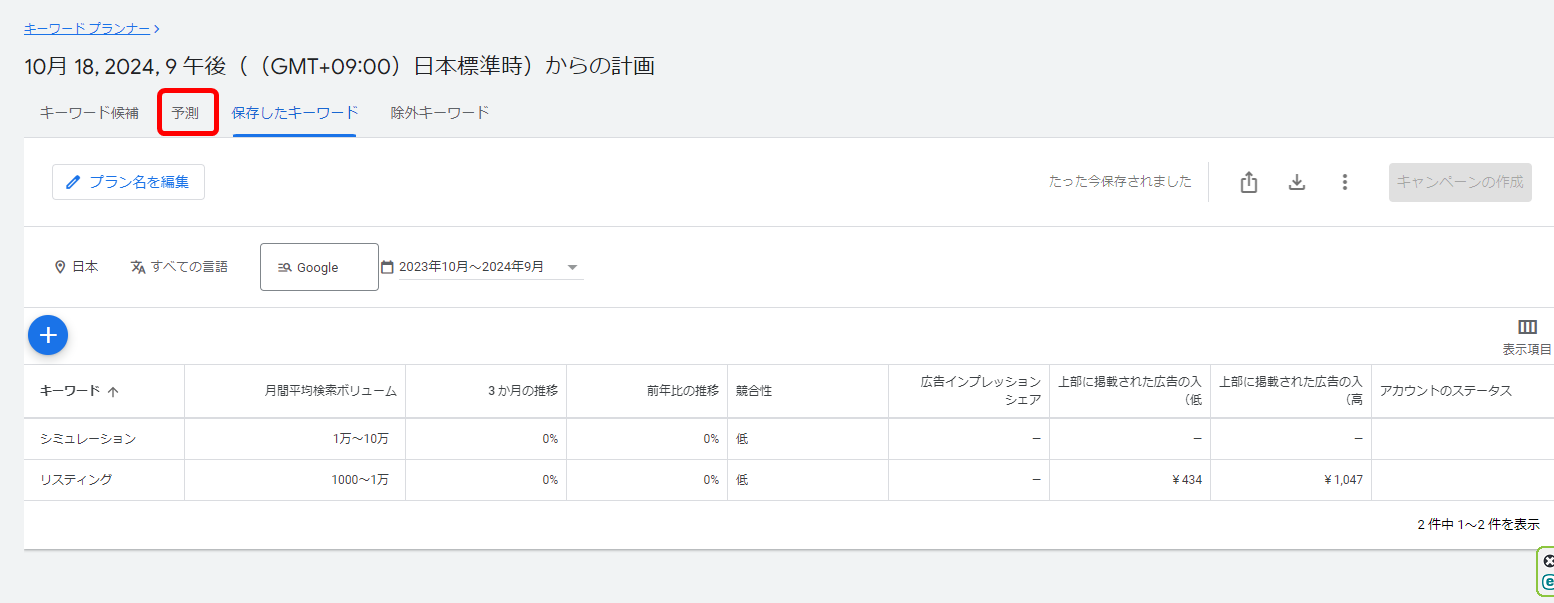 リスティング広告 シミュレーション 作成方法 予測